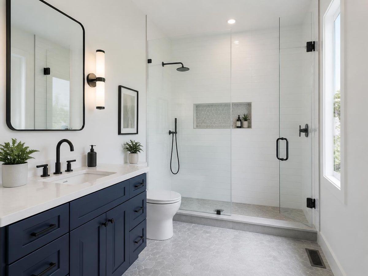 Bathroom renovation with tiled walk-in shower